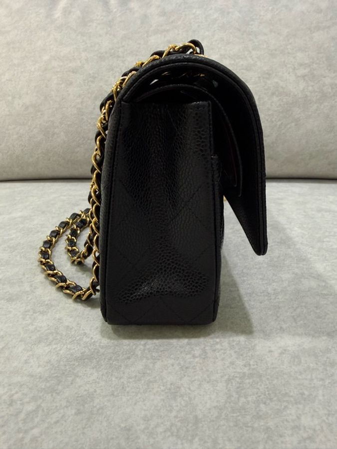 香奈兒 Chanel cf25 荔枝牛皮 黑金 經典11.12口蓋包 25cm-5