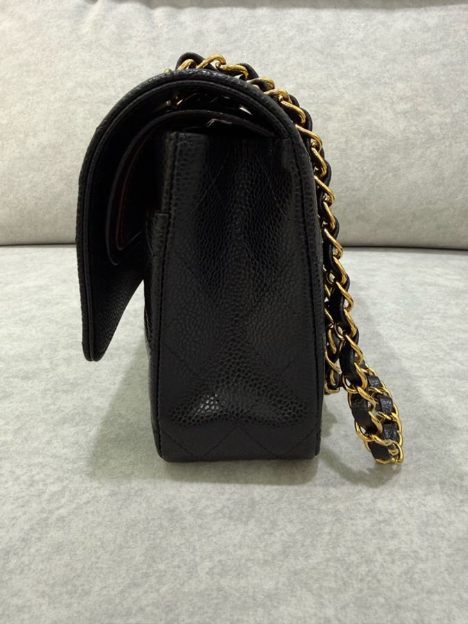 香奈兒 Chanel cf25 荔枝牛皮 黑金 經典11.12口蓋包 25cm-6