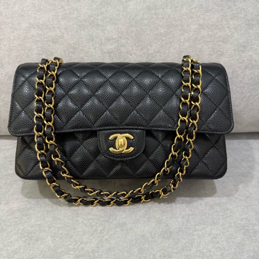 香奈兒 Chanel cf25 荔枝牛皮 黑金 經典11.12口蓋包 25cm-7
