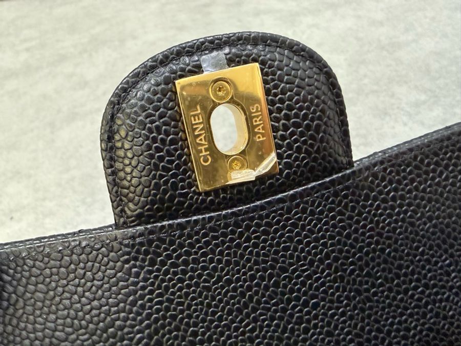 香奈兒 Chanel cf25 荔枝牛皮 黑金 經典11.12口蓋包 25cm-15
