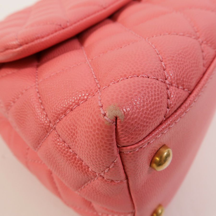 CHANEL 牛皮皮革Coco Handle Medium鏈帶手挽肩背兩用袋-16
