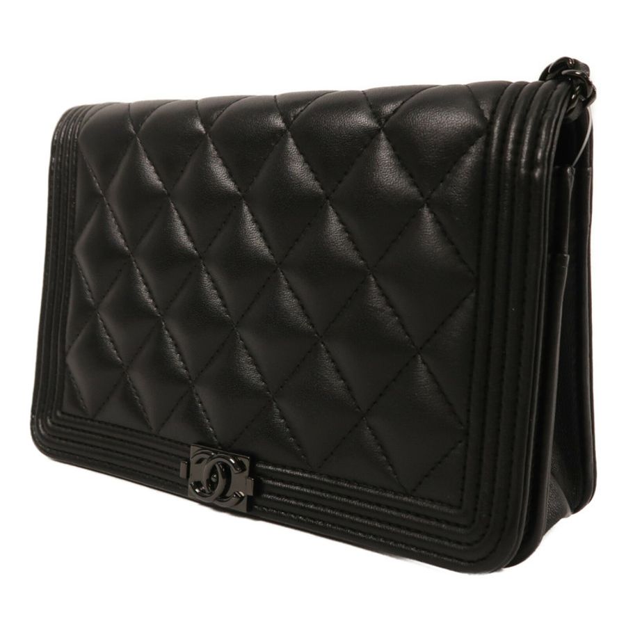 CHANEL 羊皮皮革Boy Wallet On Chain So Black鏈帶肩背袋-2