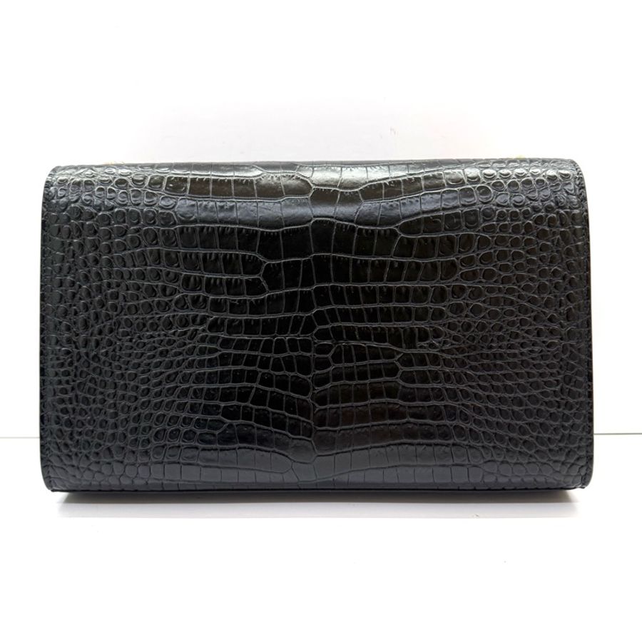 YSL 聖羅蘭 黑色KATE ENVELOPE TASSLE CROCODILE EMBOSSED 鏈條肩背包 斜背包354119-1