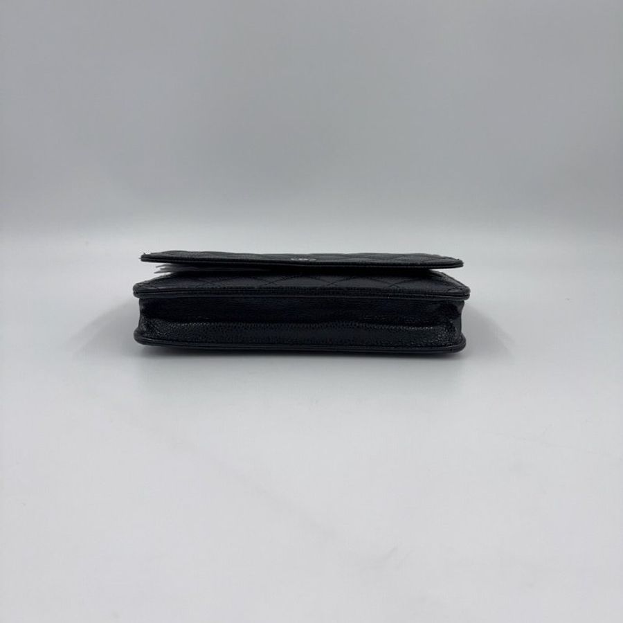 CHANEL黑色荔枝牛皮銀釦下蓋WOC A33814-5