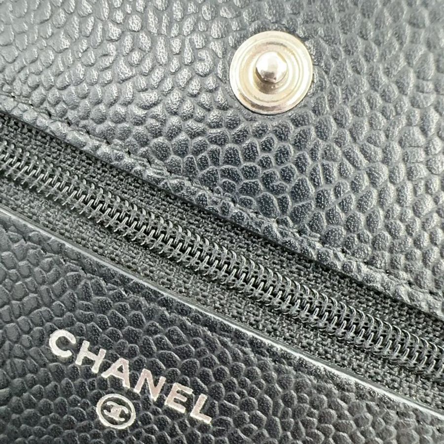 CHANEL黑色荔枝牛皮銀釦下蓋WOC A33814-20