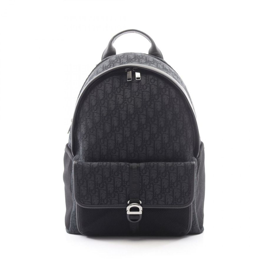 Christian Dior DIOR 8 Oblique 雙肩包帆布皮革黑色二手男款-0