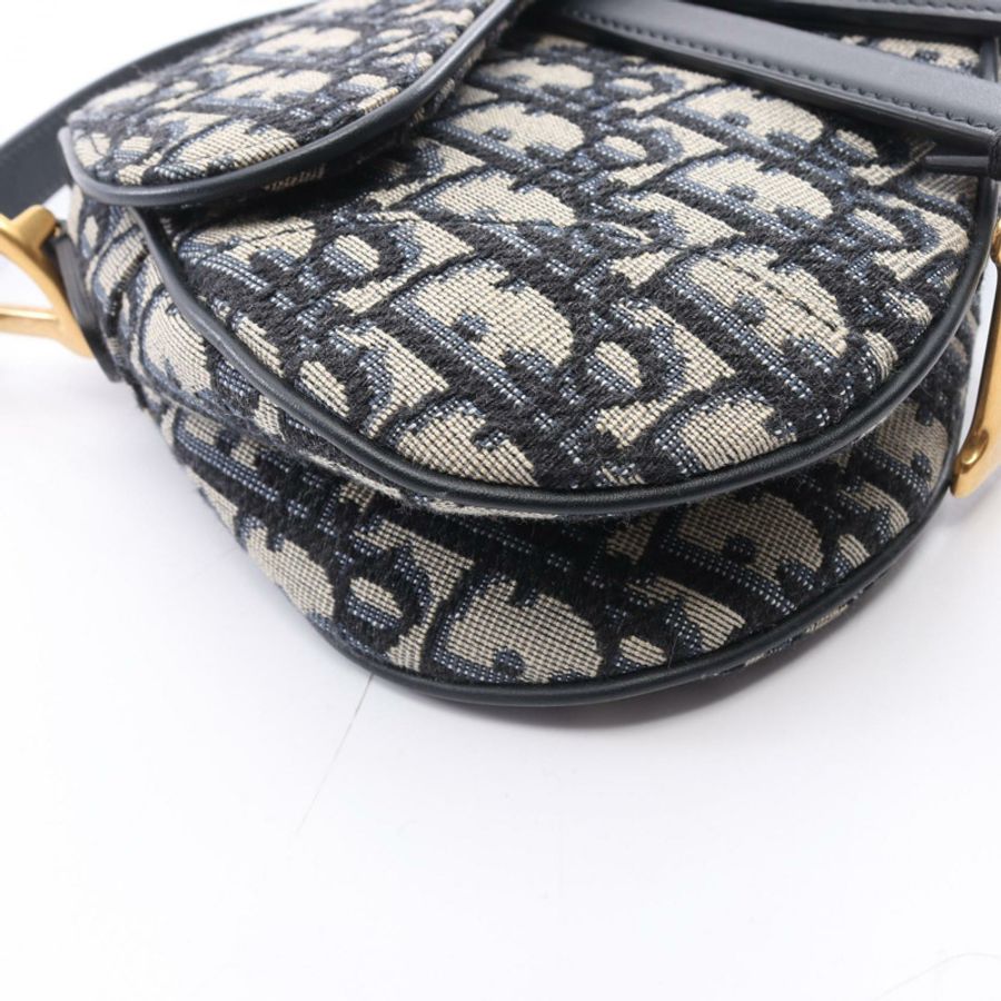 Christian Dior SADDLE Oblique 肩包帆布皮革海軍藍米色二手-4