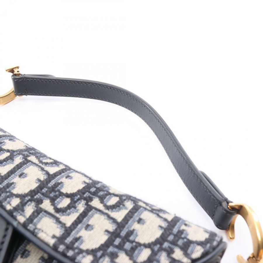 Christian Dior SADDLE Oblique 肩包帆布皮革海軍藍米色二手-6