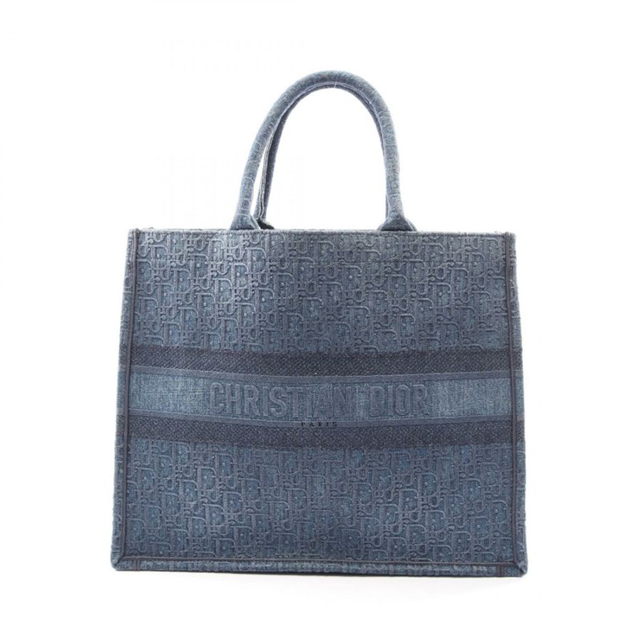 Christian Dior BOOK TOTE 大斜挎手提包，牛仔布海軍藍，二手女款-0