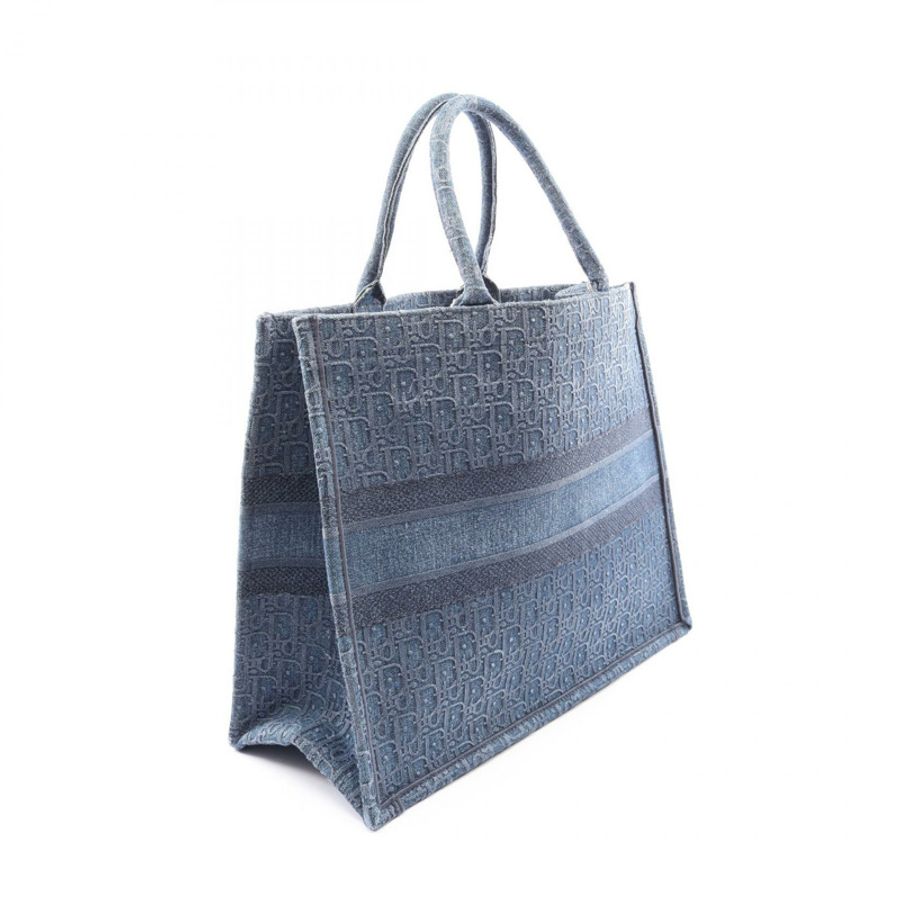 Christian Dior BOOK TOTE 大斜挎手提包，牛仔布海軍藍，二手女款-1