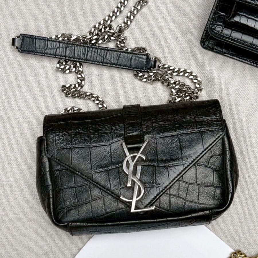 99新🖤＃Ysl＃黑銀鱷魚壓紋＃牛皮＃woc＃有購證-0