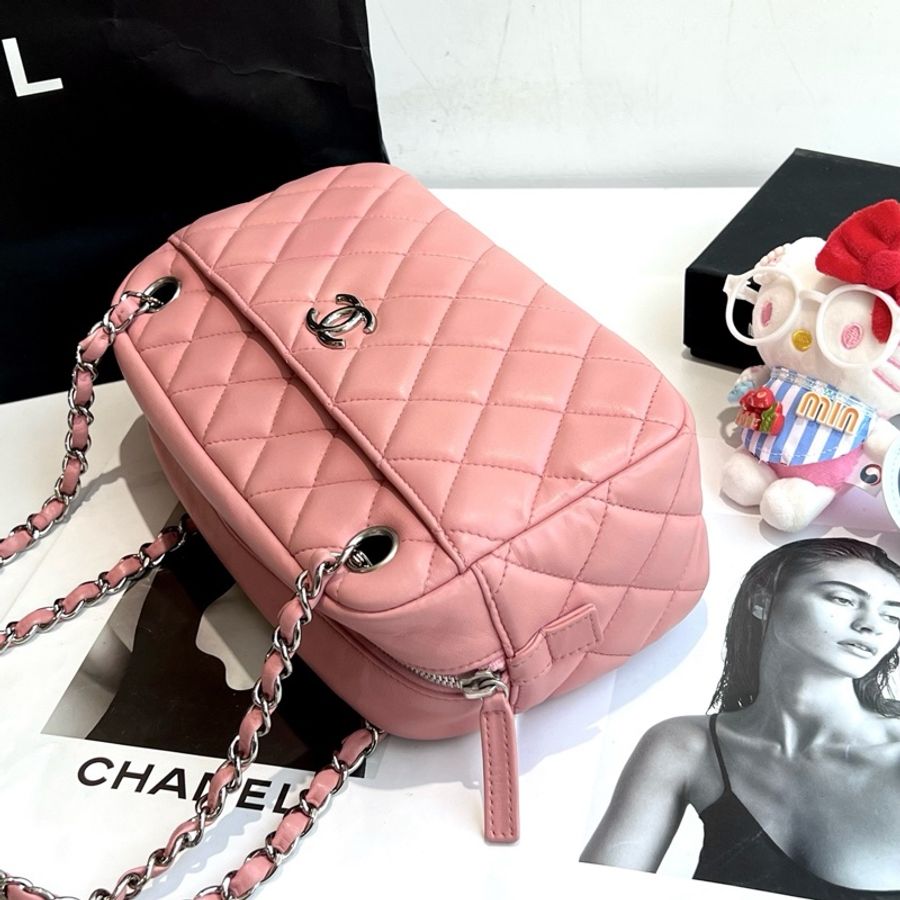 香奈兒/chanel 粉色菱格紋相機包 12開 底長25-3