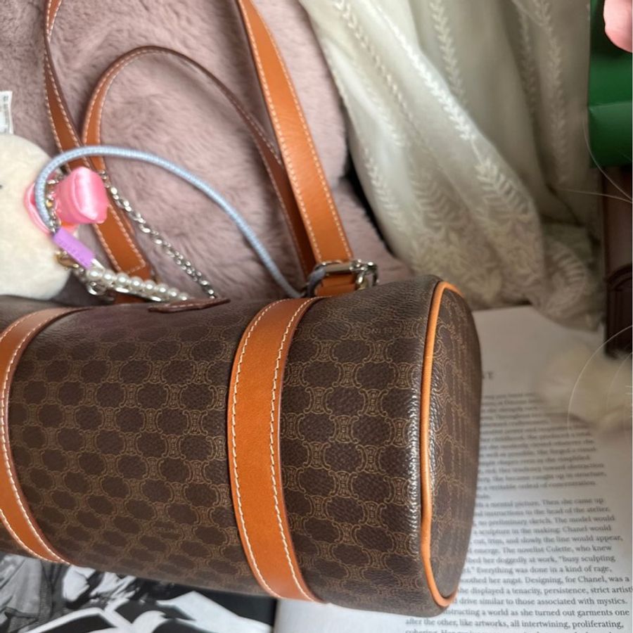 思琳CELINE Vintage 老花 古董 絕版 水桶包 復古 賽琳 凱旋門 單肩包 波士頓包 Boston Bag 凱旋門鎖鏈印花Triomphe Canvas-8