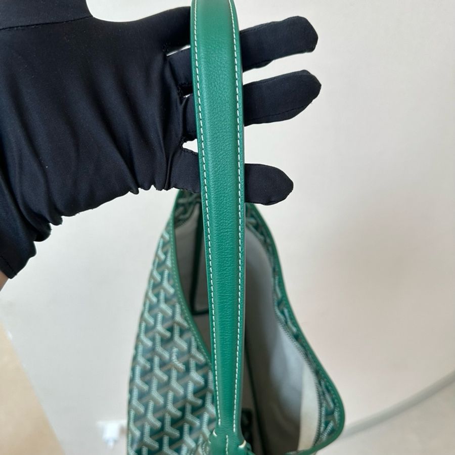 戈雅 GOYARD Boheme Hobo Y字老花滿印綠色限量款彩繪法鬥狗帆布腋下包子母包單肩包手提包  34cm底長-7