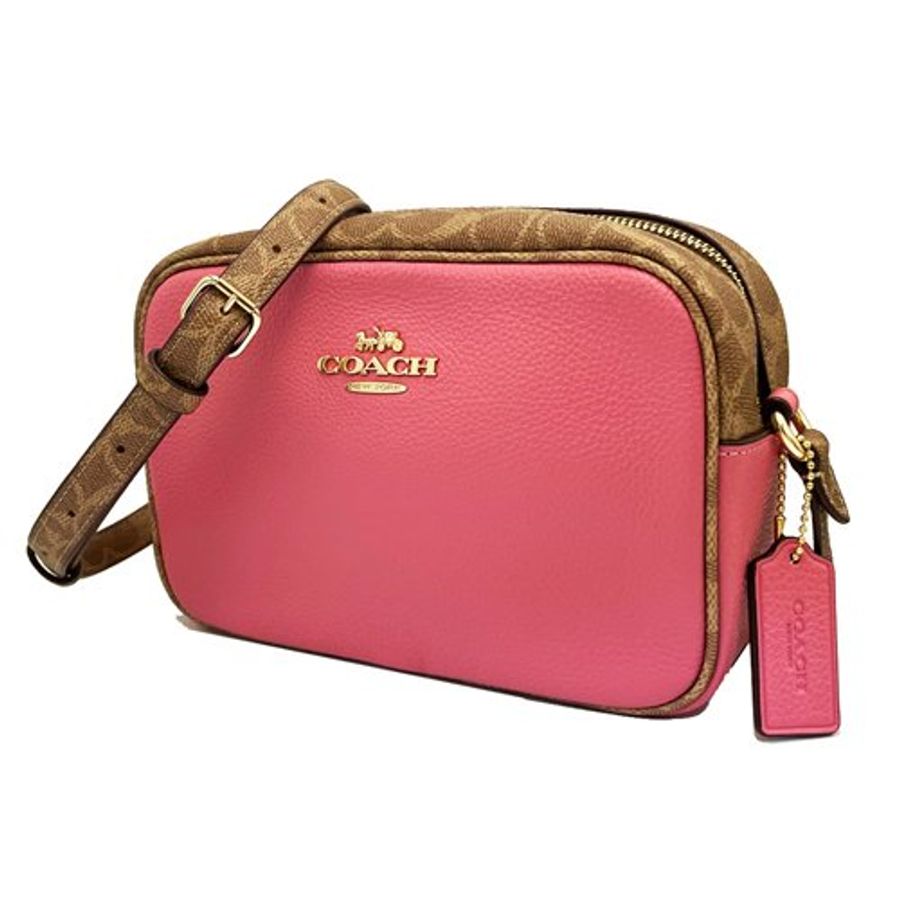 【COACH】C LOGO斜背相機包(焦糖/粉)-1