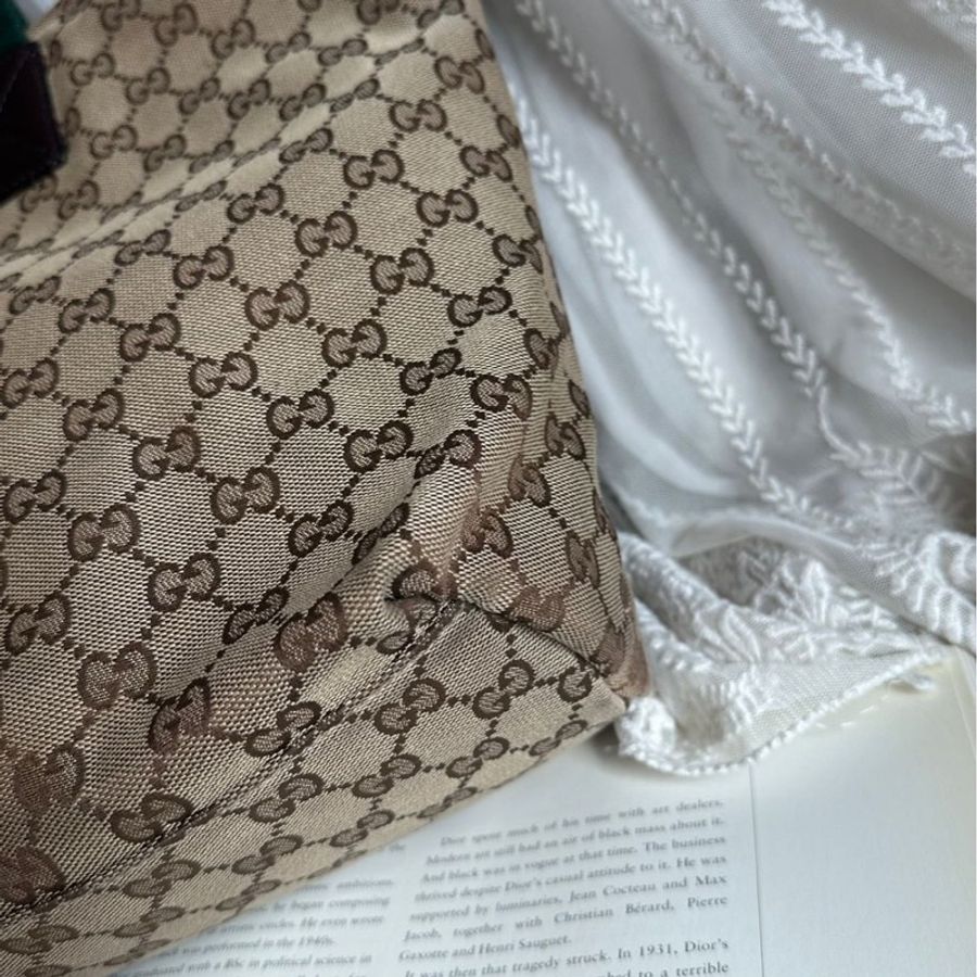古馳 GG Supreme 帆布托特包 老花 托特包 腋下包 側背包 包 古董包 中古 包包 中古包 經典 紅綠織帶 Gucci  GG Supreme monogram shoulder bag-10