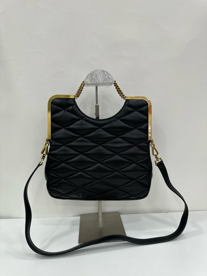 YSL聖羅蘭 黑色全皮Sade hobo手提單肩斜挎包 底長26cm-2