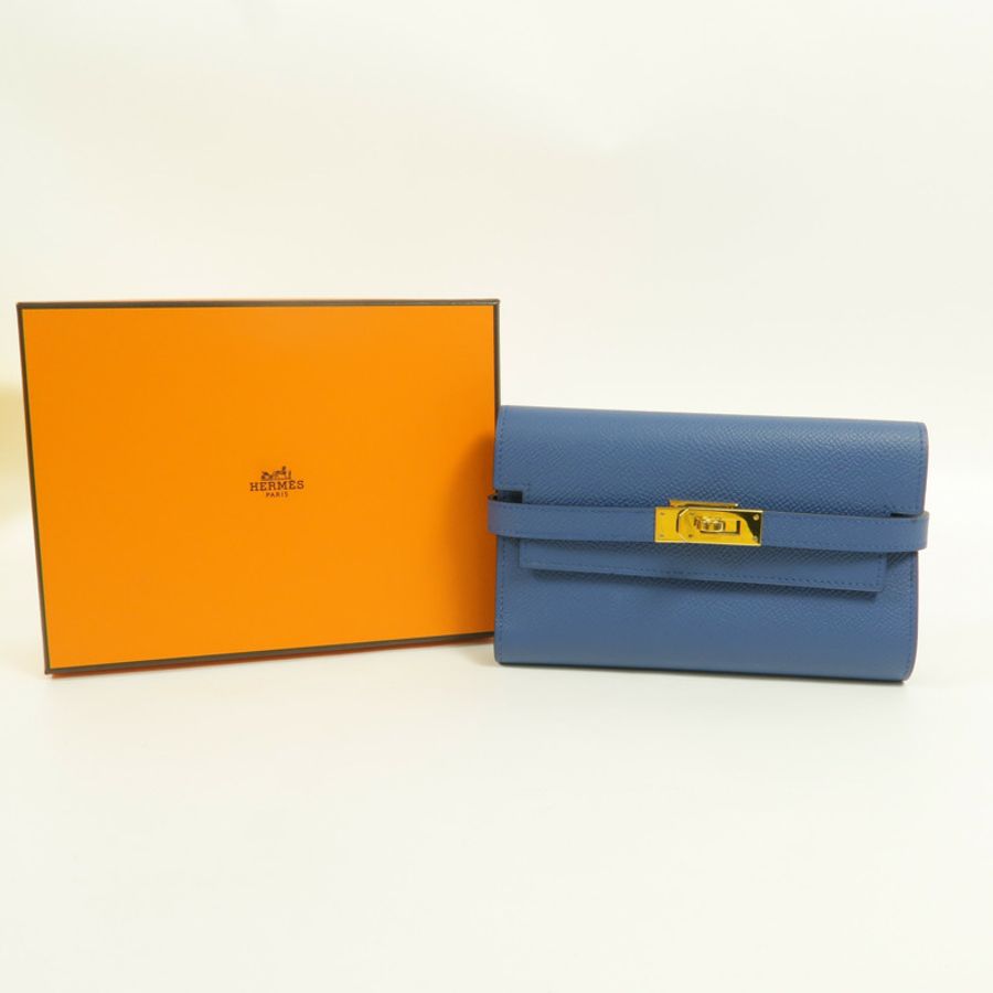 HERMES Epsom皮革Kelly Depliant Medium長錢包Bleu Agate-11