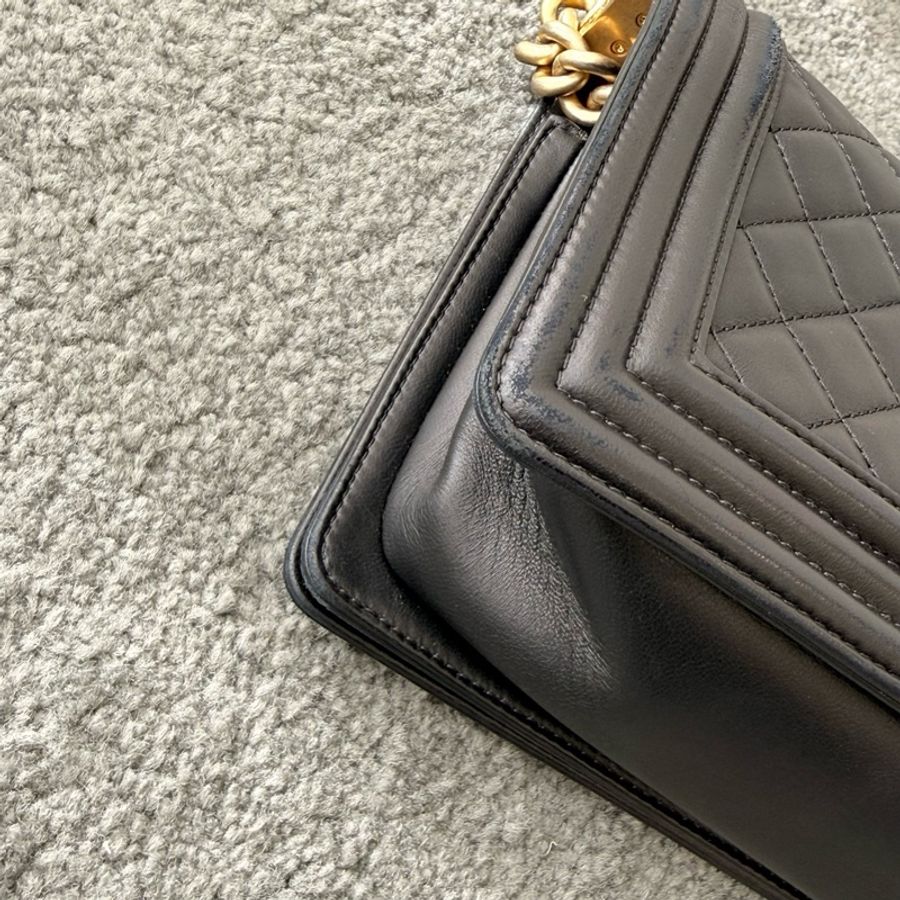 chanel香奈兒 Leboy中號 黑金羊皮單肩包斜挎包-5