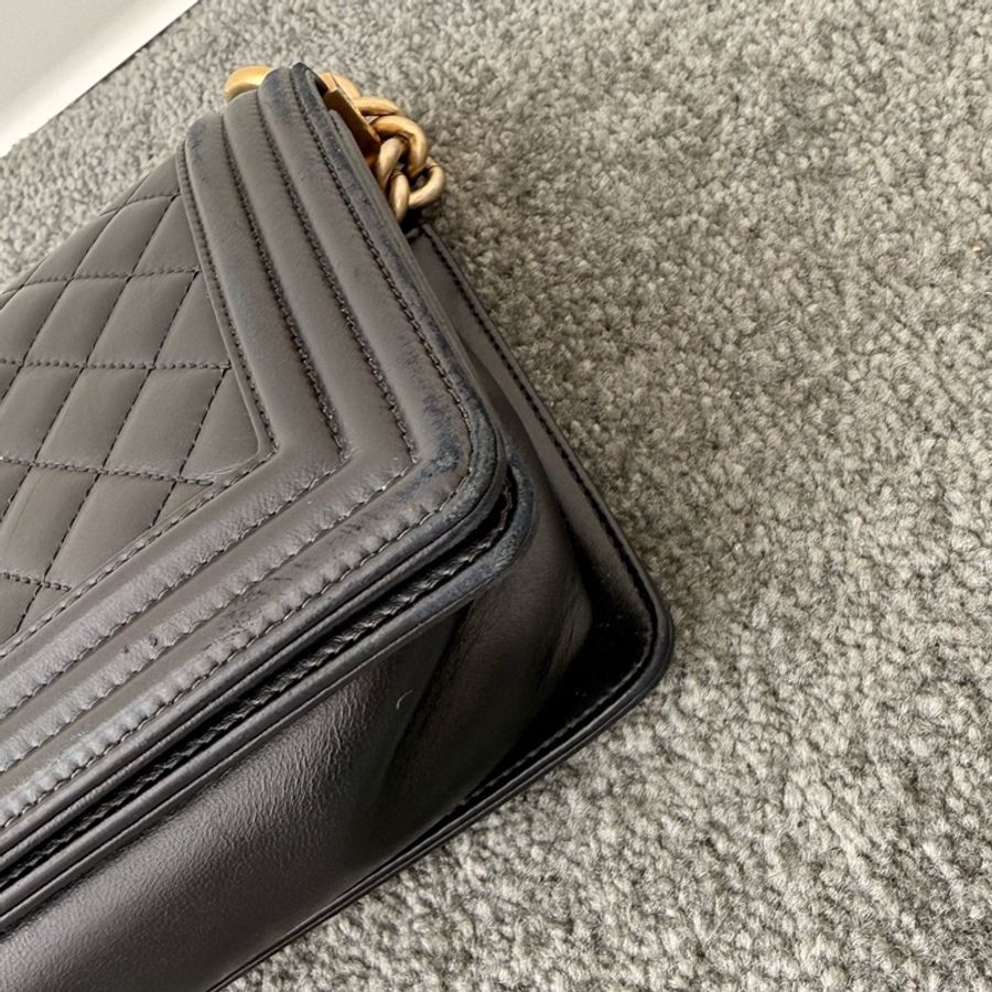 chanel香奈兒 Leboy中號 黑金羊皮單肩包斜挎包-7