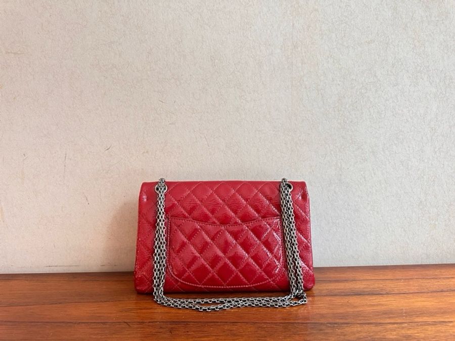 Chanel酒紅色漆皮銀扣2.55中號-2