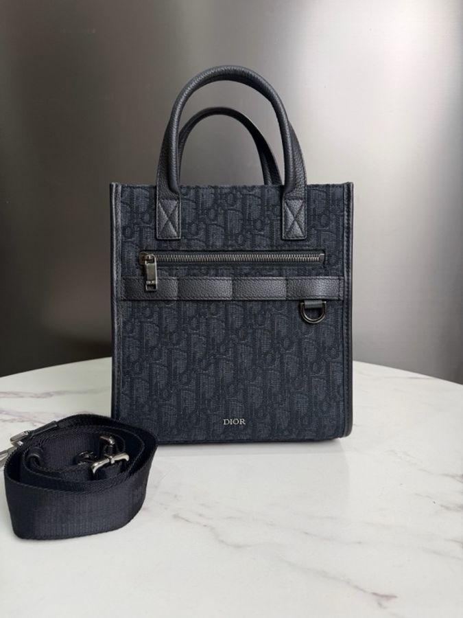 DIOR迪奧 Safari North-South 黑色黑銀扣Oblique印花，可拆卸肩帶托特包Tote包購物袋手提單肩斜挎包-1
