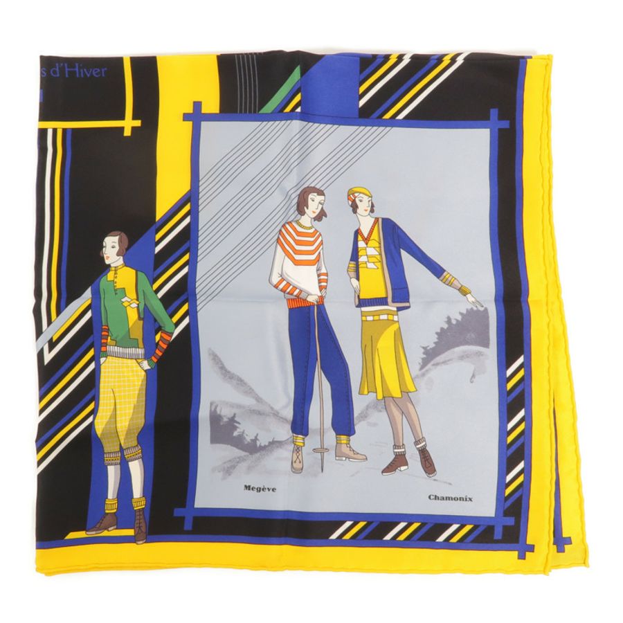 HERMES 絲質Aux Sports d'Hiver Scarf 70x70絲巾-1