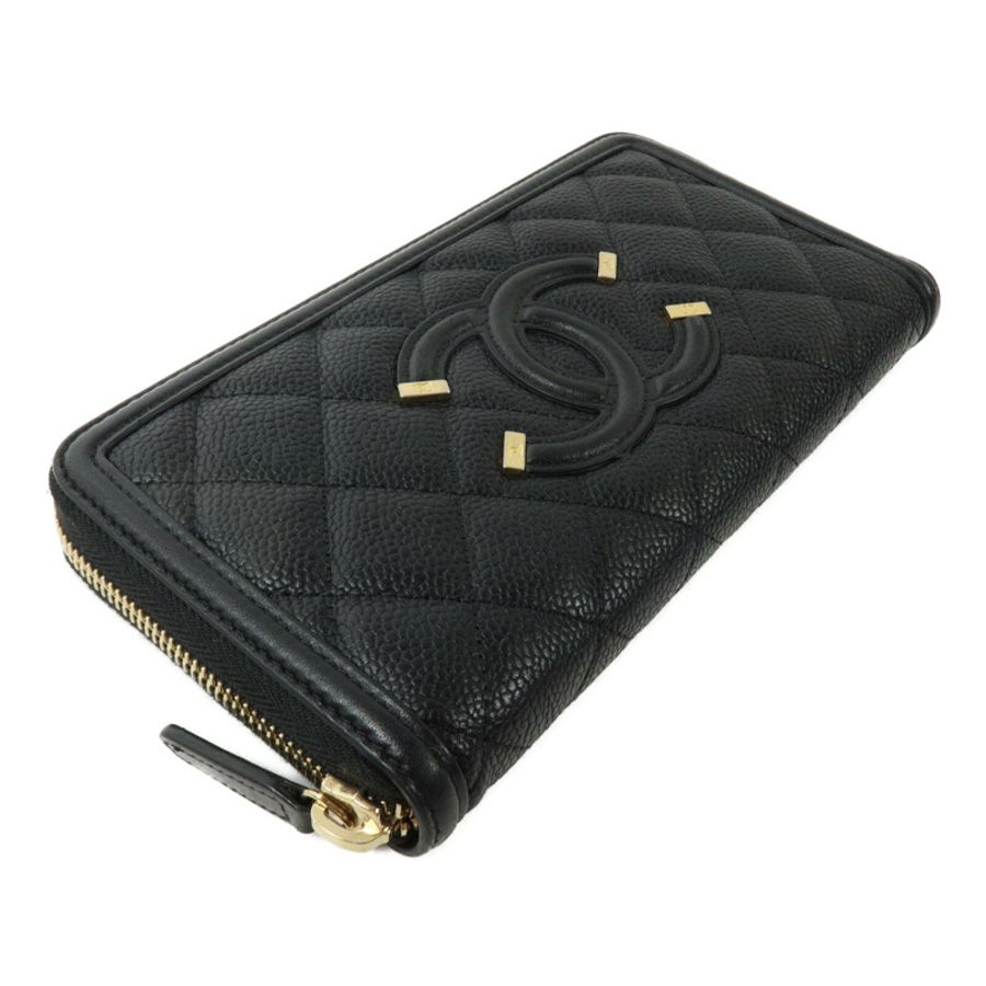 CHANEL 牛皮皮革CC Filigree Zipper Long Wallet長錢包-2