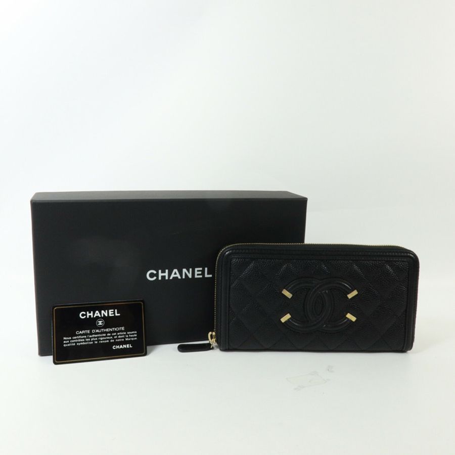 CHANEL 牛皮皮革CC Filigree Zipper Long Wallet長錢包-11