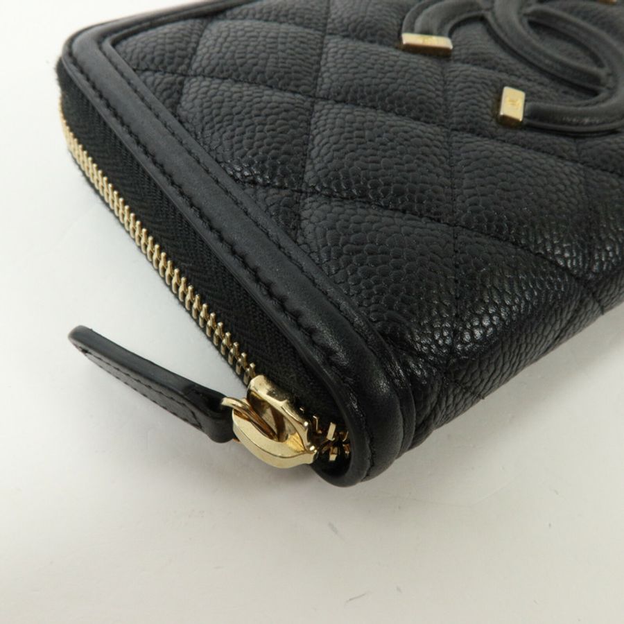 CHANEL 牛皮皮革CC Filigree Zipper Long Wallet長錢包-12