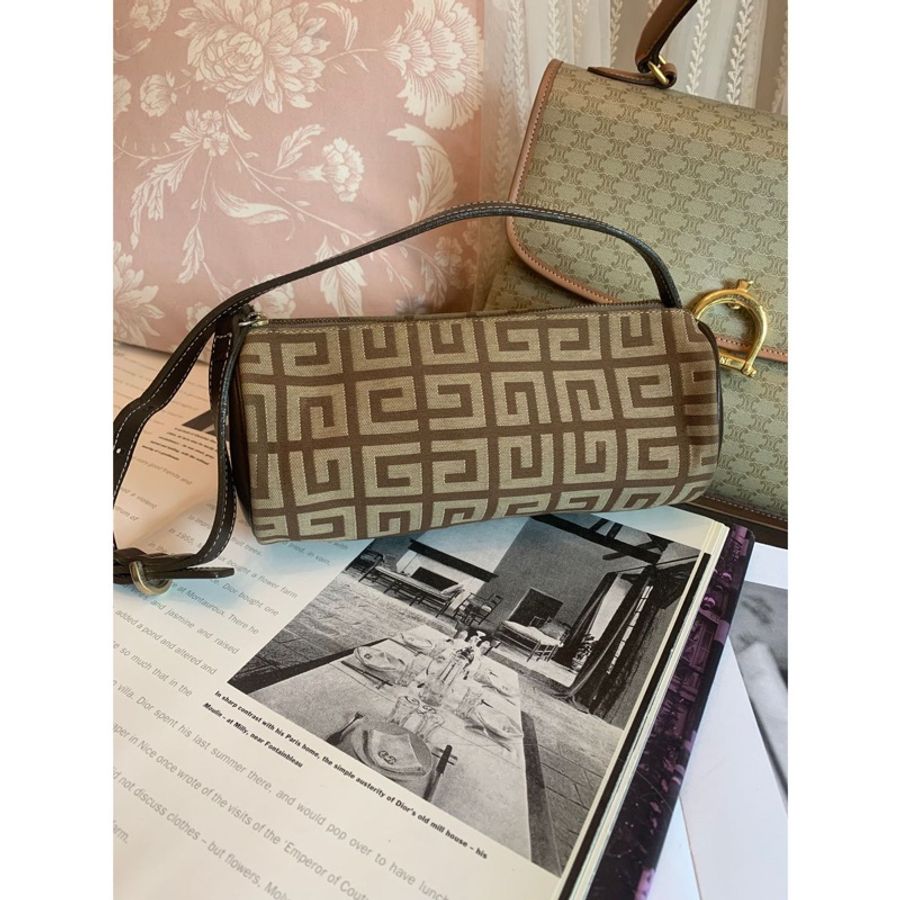 紀梵希 Givenchy 絕版古董 日本中古 老花圓筒包 滾筒包 筆筒包 腋下包 側背包-3