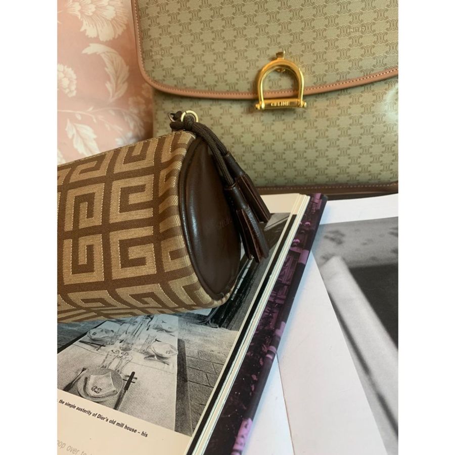 紀梵希 Givenchy 絕版古董 日本中古 老花圓筒包 滾筒包 筆筒包 腋下包 側背包-7