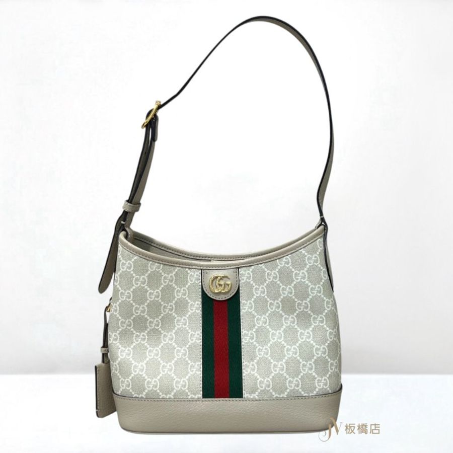 JY0406-GUCCI Ophidia GG米灰滾邊牛皮綠紅織帶肩背包 781402-0