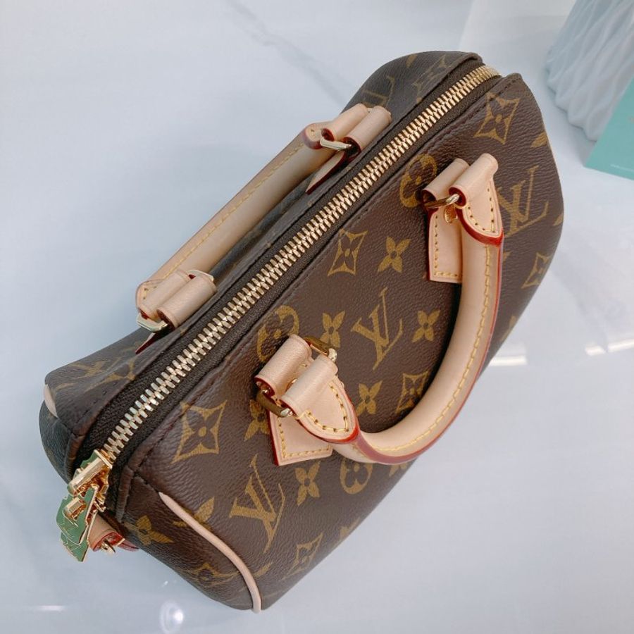 MS0736 Louis Vuitton 路易威登 枕頭包 帆布塗層 經典老花紋 金扣 織布肩帶 Speedy 20cm Canvas Monogram Brown x GHW-15