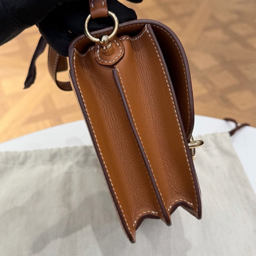 🌈Hermes🧡金棕金扣🧡98新🌈Evercolor皮🌟miniroulis🌟roulis19🌟roulis🌟豬鼻子🌟愛馬仕🌟-4
