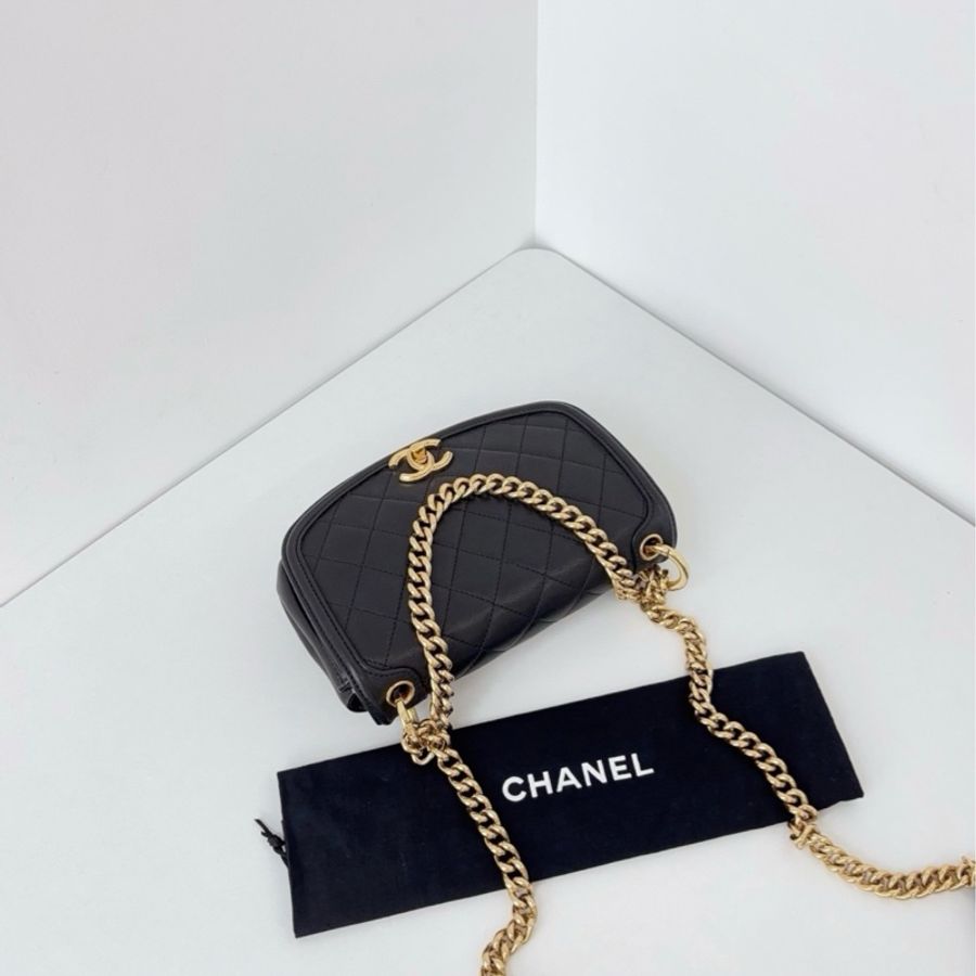 💎Chanel香奈兒|黑金半月鏈條馬鞍包|牛皮菱格雙環+CF旋扣|98新-3