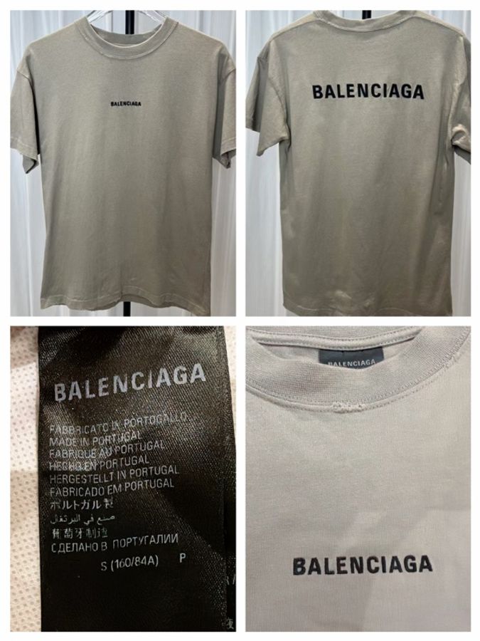 二手精品自賣❤️Balenciaga巴黎世家奶茶色做舊款字母刺繡長T.66公分S號-0