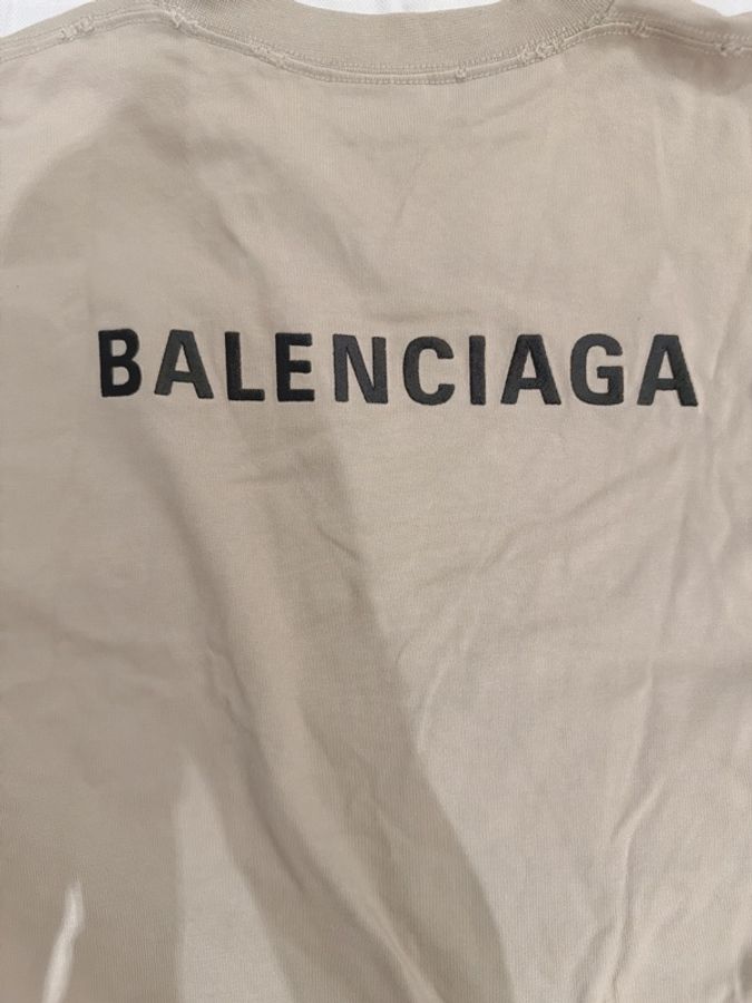 二手精品自賣❤️Balenciaga巴黎世家奶茶色做舊款字母刺繡長T.66公分S號-7
