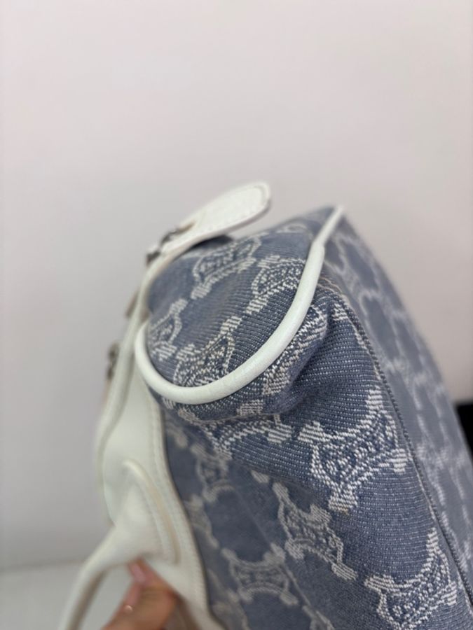 Celine vintage macadam 老花丹寧拼皮保齡球包-10