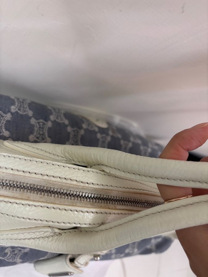 Celine vintage macadam 老花丹寧拼皮保齡球包-22