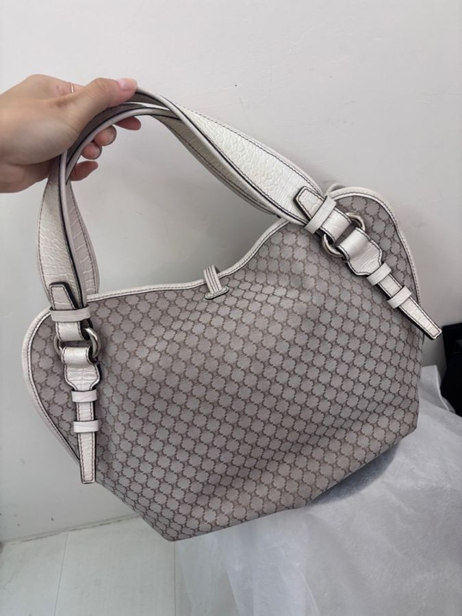 Celine vintage macadam 帆布拼皮老花水餃包-2