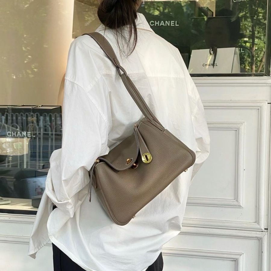 99新 閑置品 愛馬仕 Hermes 大象灰 Lindi26 金扣-8