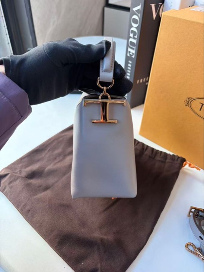 TOD's  T CASE真皮手提包托特包邮差包女包迷你款 肖战代言 24年秀款新色 深灰色-3