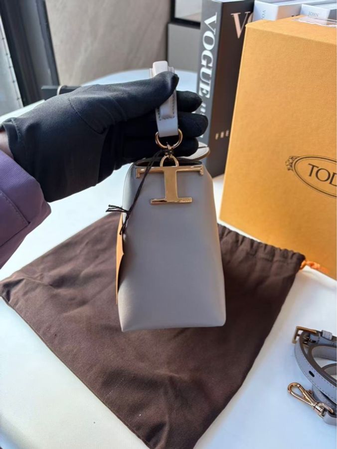 TOD's  T CASE真皮手提包托特包邮差包女包迷你款 肖战代言 24年秀款新色 深灰色-5