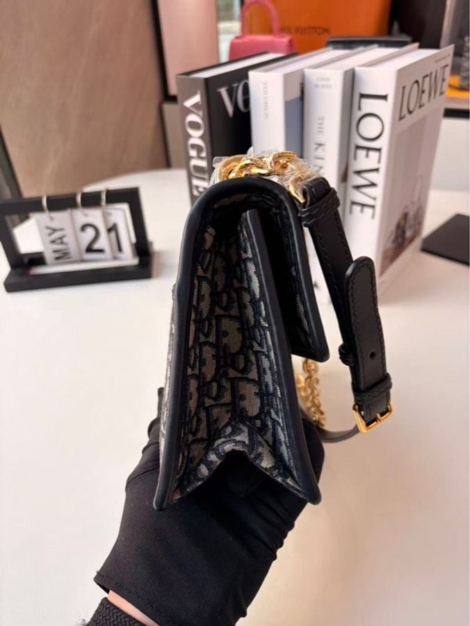 Dior迪奧老花蒙田30鏈條包，黑金配色，單肩斜挎-3