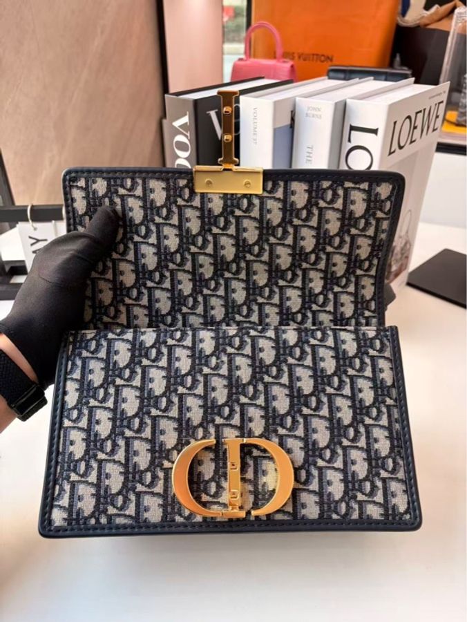 Dior迪奧老花蒙田30鏈條包，黑金配色，單肩斜挎-4