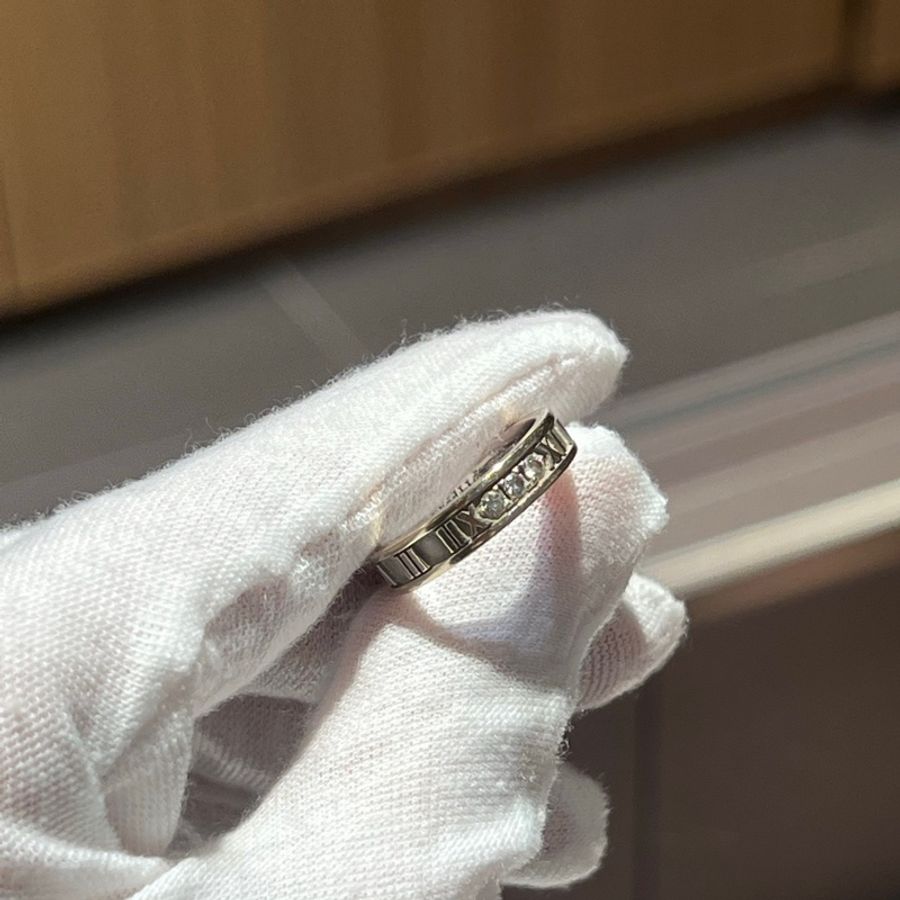 蒂芙尼tiffany 罗马数字18k白金3钻戒指-7