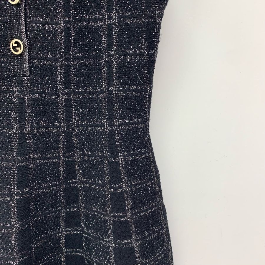 Gucci 24款 黑色细闪格纹羊毛吊连衣裙 S码-3