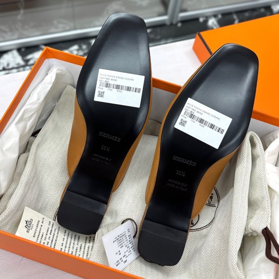 閒置末使用 Hermes 自然色Esmee豬鼻子穆勒半拖鞋,36.5碼-3