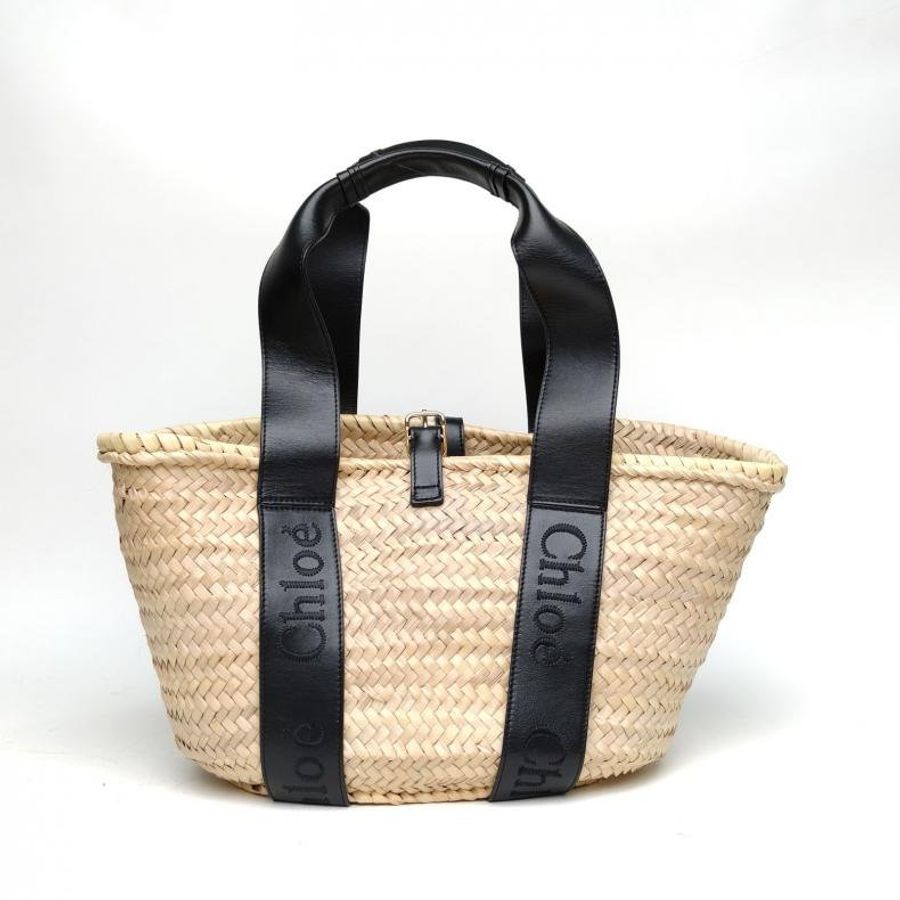 CHLOE 米白色草編淺金扣Sensebasket手提編織包-0